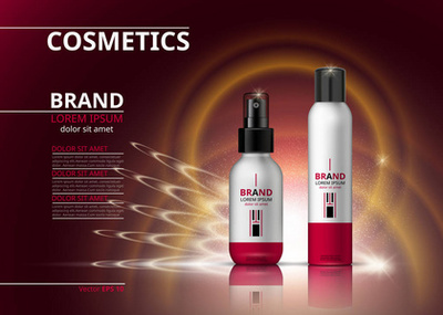 美容抗衰老霜廣告。化妝品包裝設(shè)計(jì)。3d 矢量美圖。保濕面膜霜玻璃瓶上閃閃發(fā)光的液體背景與水泡沫。產(chǎn)品包模擬